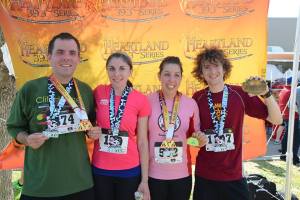 Jason and I have our first year finisher medals for the Heartland Series. Sam, on the far right, is holding the Belt Buckle you get for completing it 2 years.